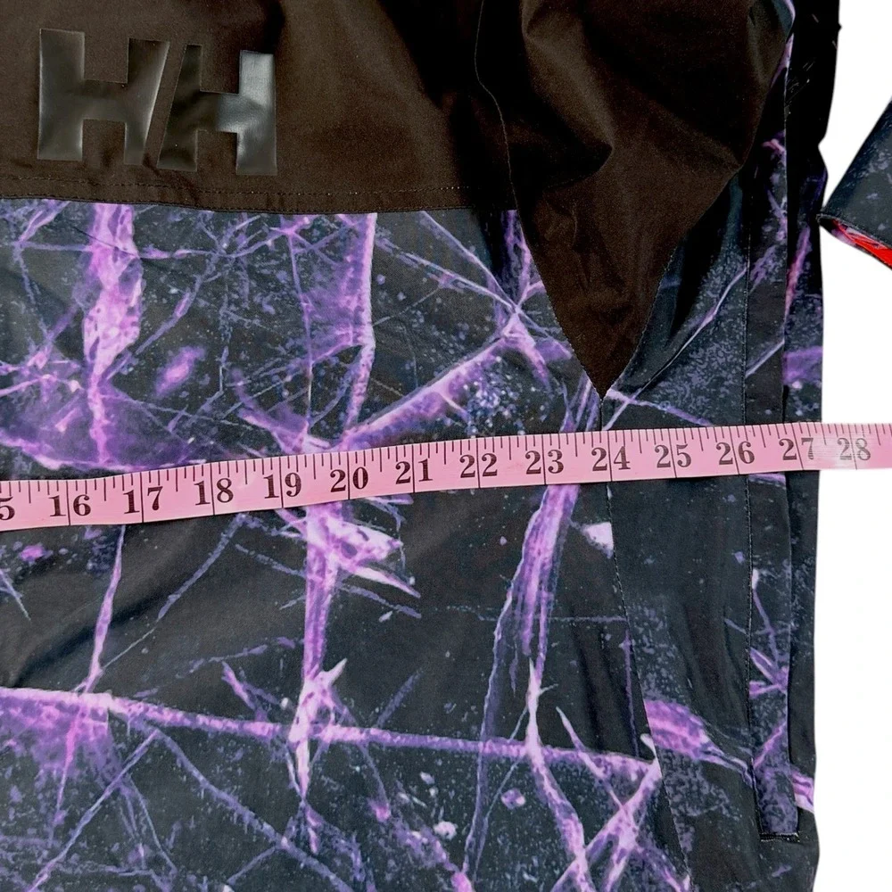 Helly Hansen ULLR Ski Jacket XL Relaxed Fit Purple Black Ice Print Hooded Shell